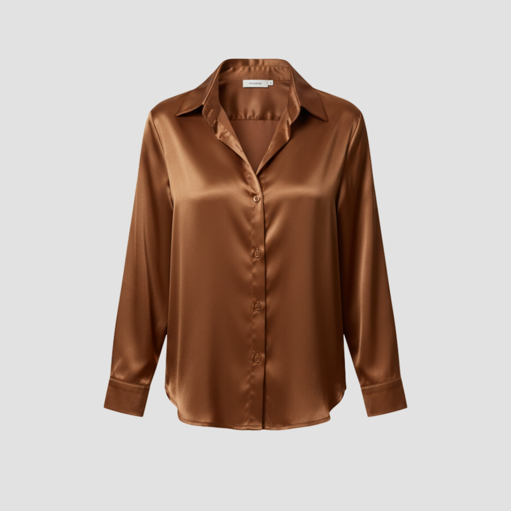 Satin Blouse | Timeless Elegant Style, Fluid Drape Button-Front Top Womens