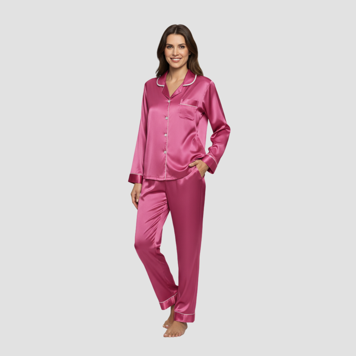 Satin Long Pajama Set | Soft Elegant Sleepwear, Button-Front Style Relaxed!