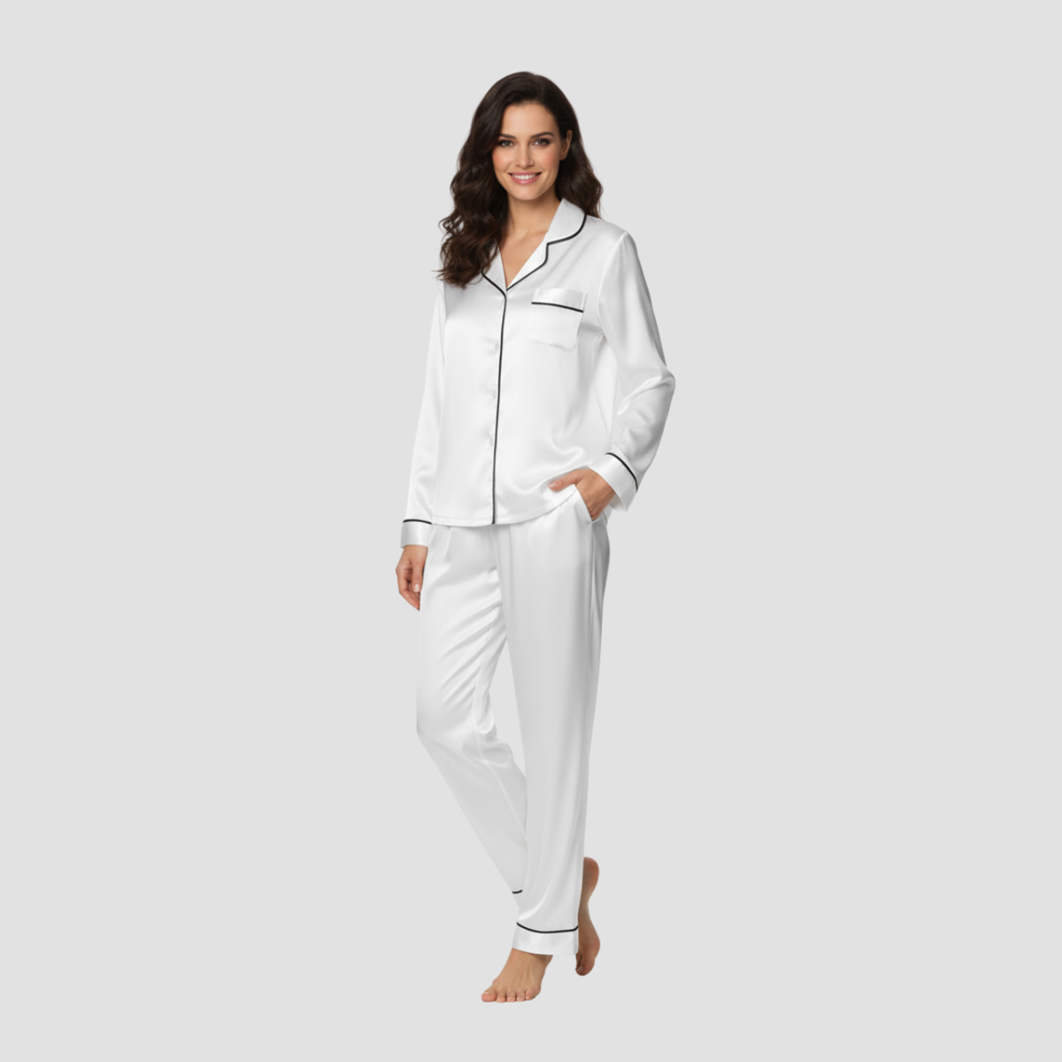 Satin Long Pajama Set | Soft Elegant Sleepwear, Button-Front Style Relaxed!