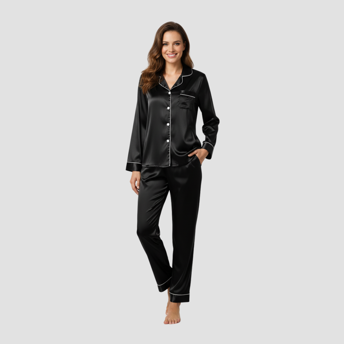 Satin Long Pajama Set | Soft Elegant Sleepwear, Button-Front Style Relaxed!