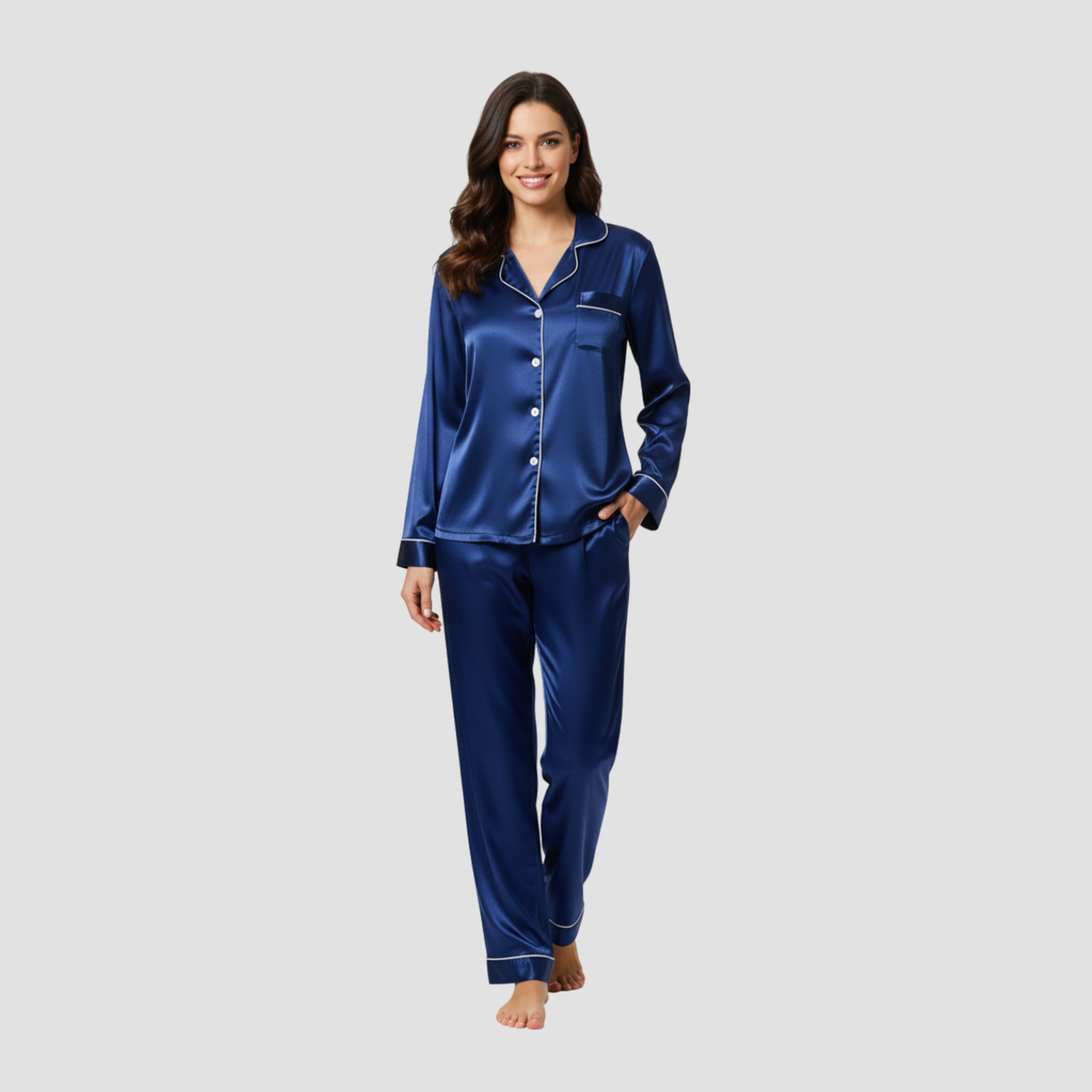 Satin Long Pajama Set | Soft Elegant Sleepwear, Button-Front Style Relaxed!