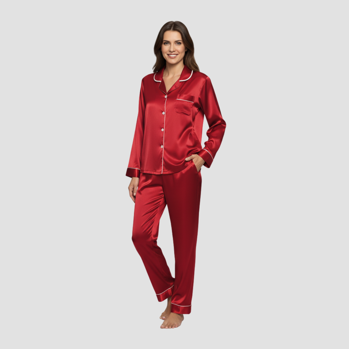 Satin Long Pajama Set | Soft Elegant Sleepwear, Button-Front Style Relaxed!