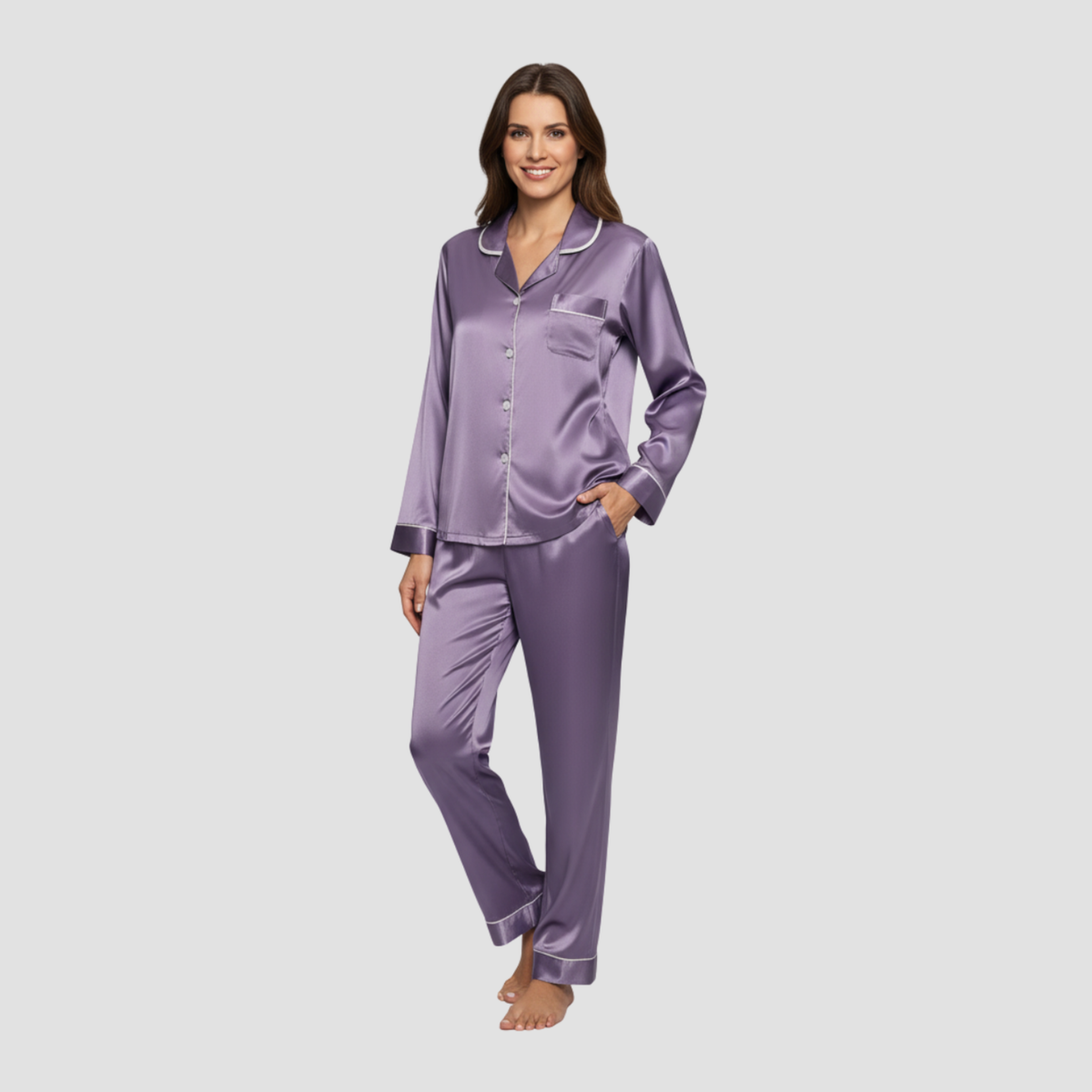 Satin Long Pajama Set | Soft Elegant Sleepwear, Button-Front Style Relaxed!