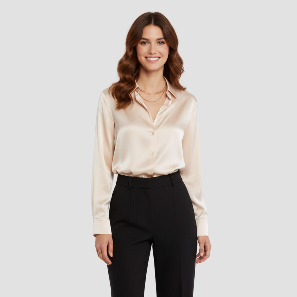 Satin Blouse | Timeless Elegant Style, Fluid Drape Button-Front Top Womens