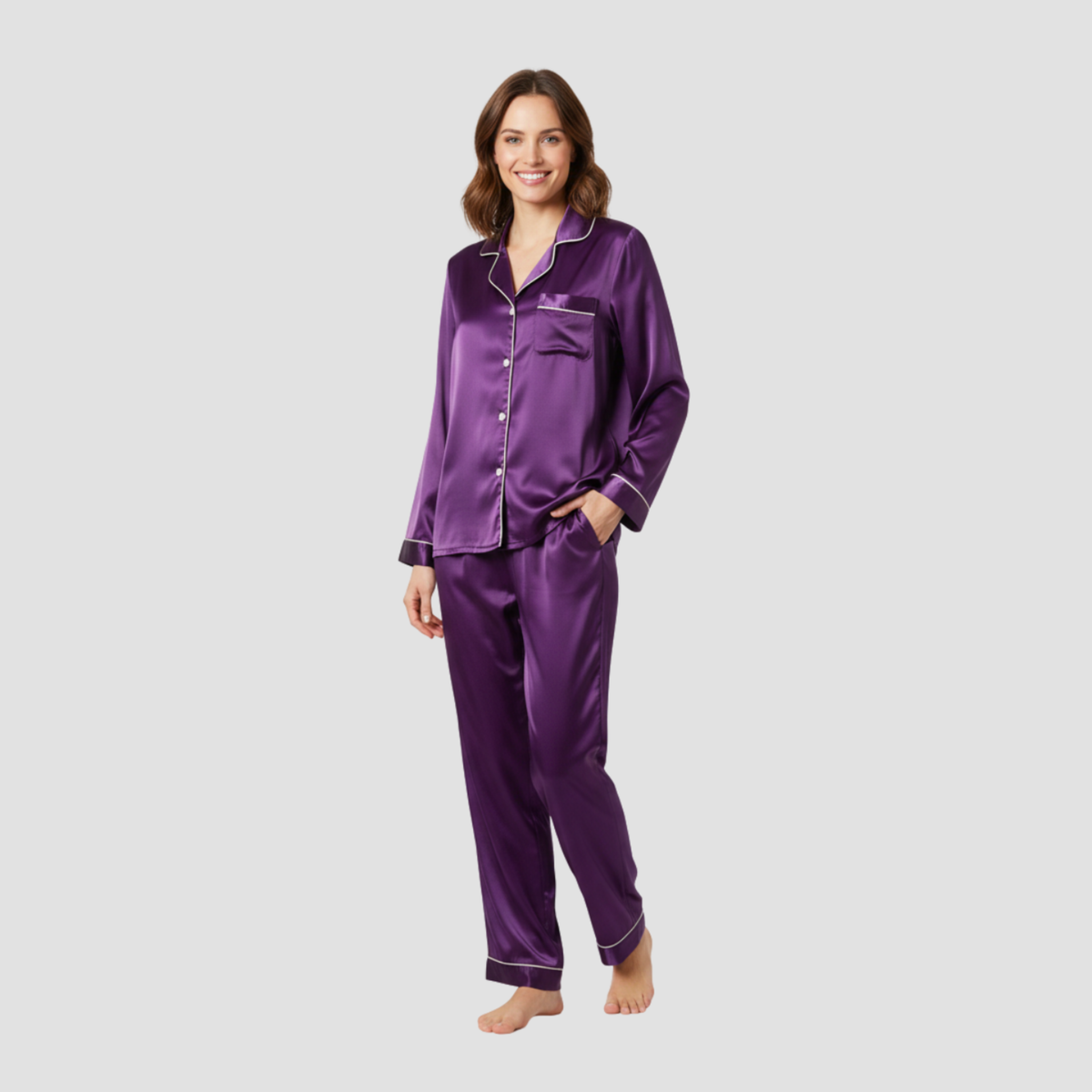 Satin Long Pajama Set | Soft Elegant Sleepwear, Button-Front Style Relaxed!