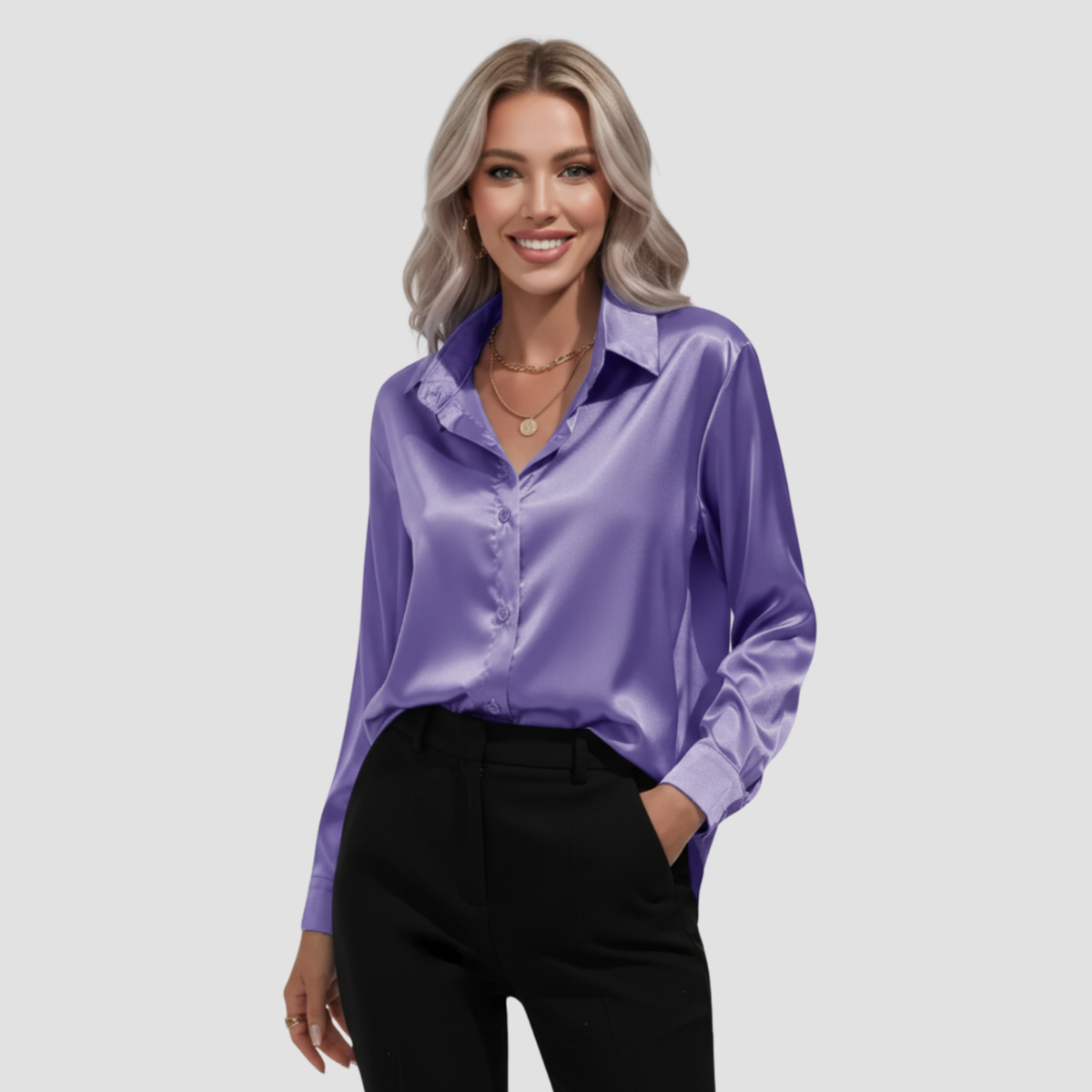 Satin Blouse | Timeless Elegant Style, Fluid Drape Button-Front Top Womens