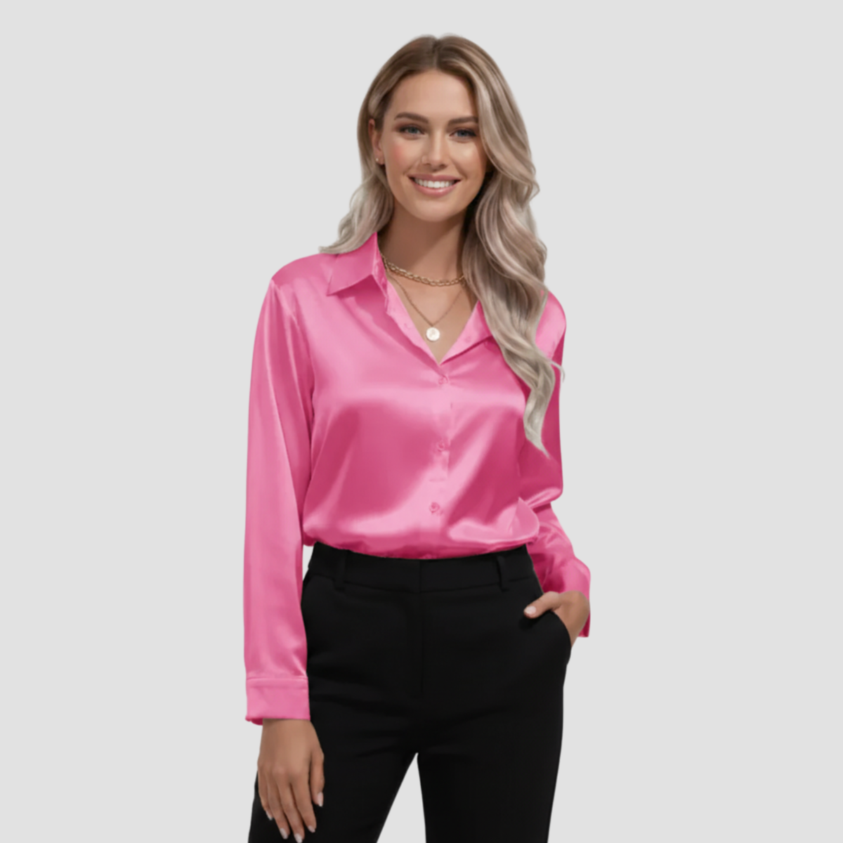 Satin Blouse | Timeless Elegant Style, Fluid Drape Button-Front Top Womens