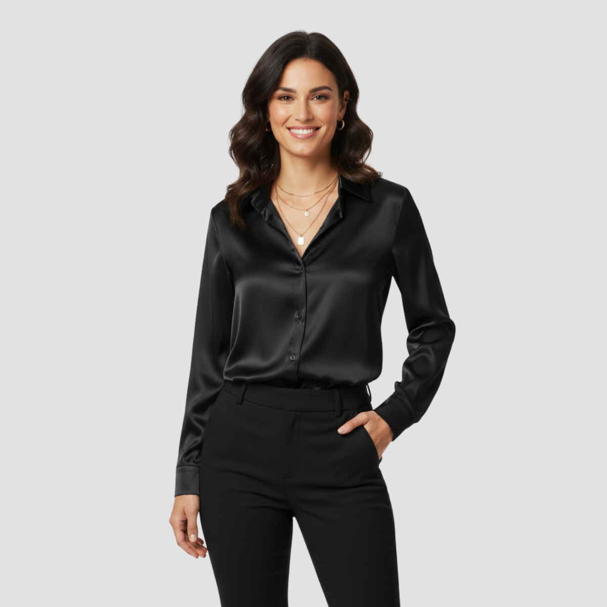 Satin Blouse | Timeless Elegant Style, Fluid Drape Button-Front Top Womens