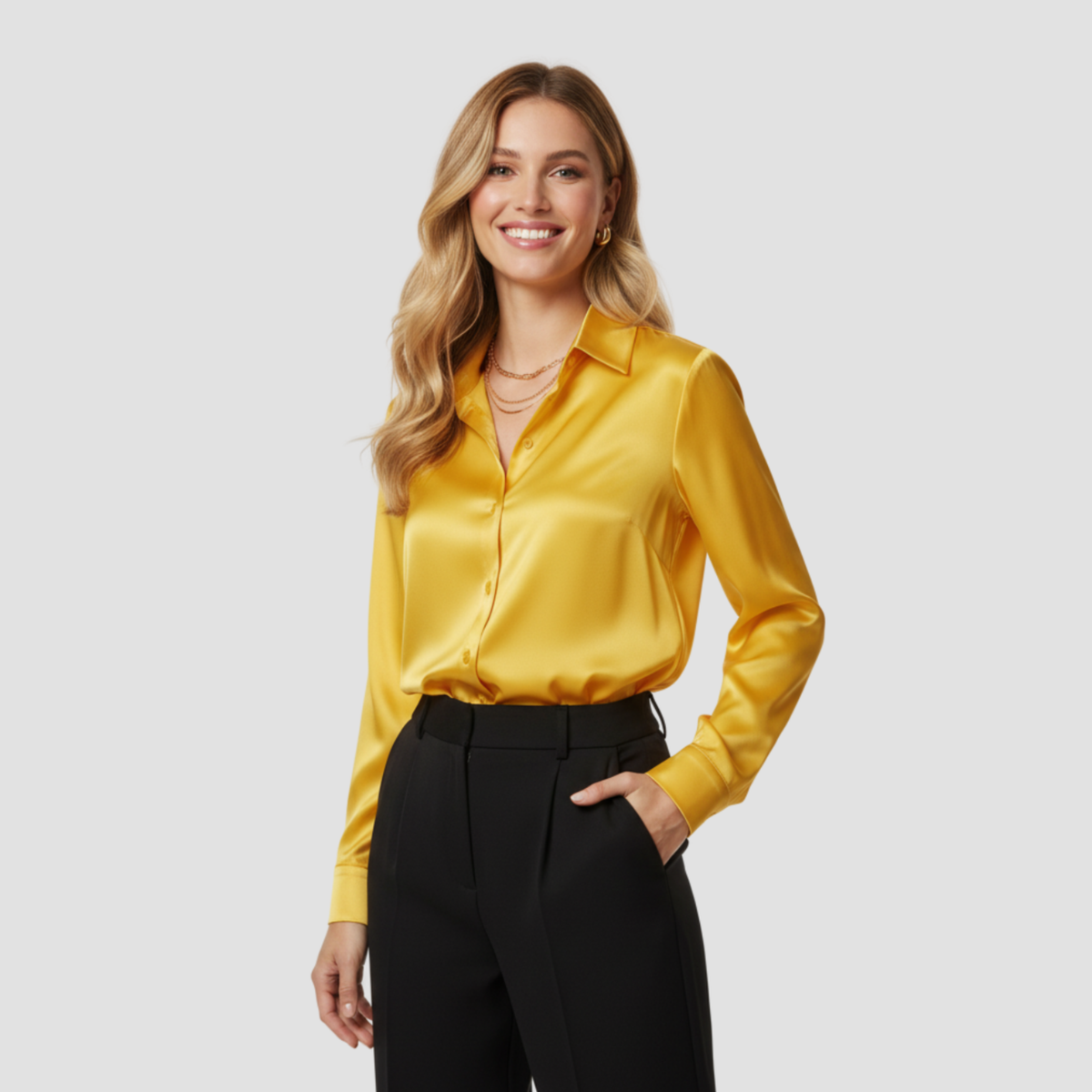 Satin Blouse | Timeless Elegant Style, Fluid Drape Button-Front Top Womens