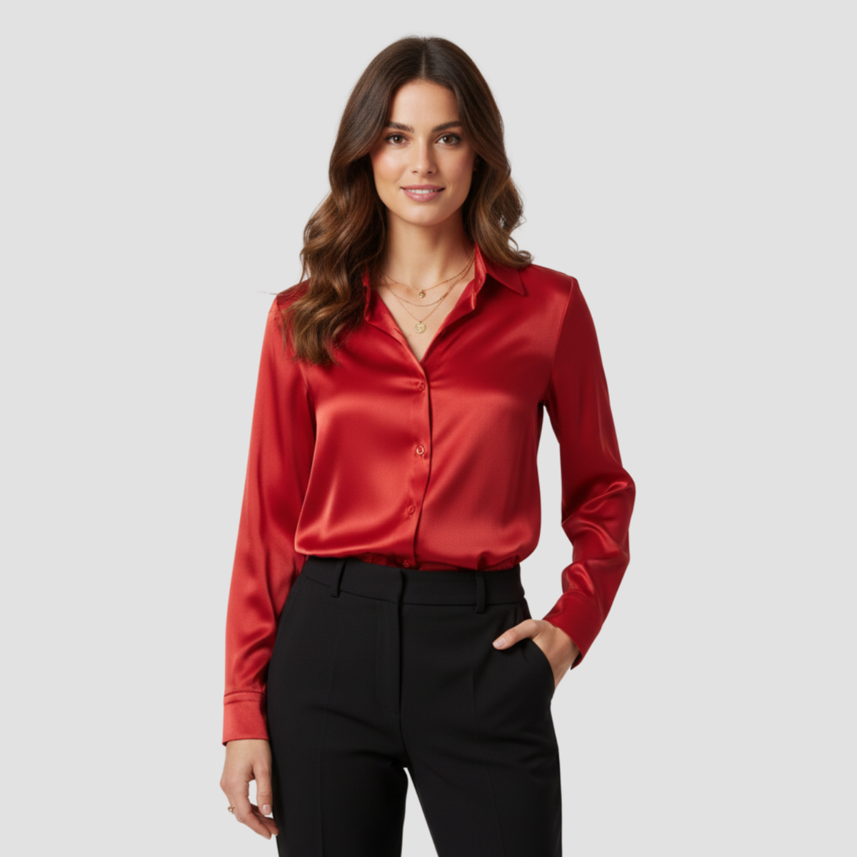 Satin Blouse | Timeless Elegant Style, Fluid Drape Button-Front Top Womens