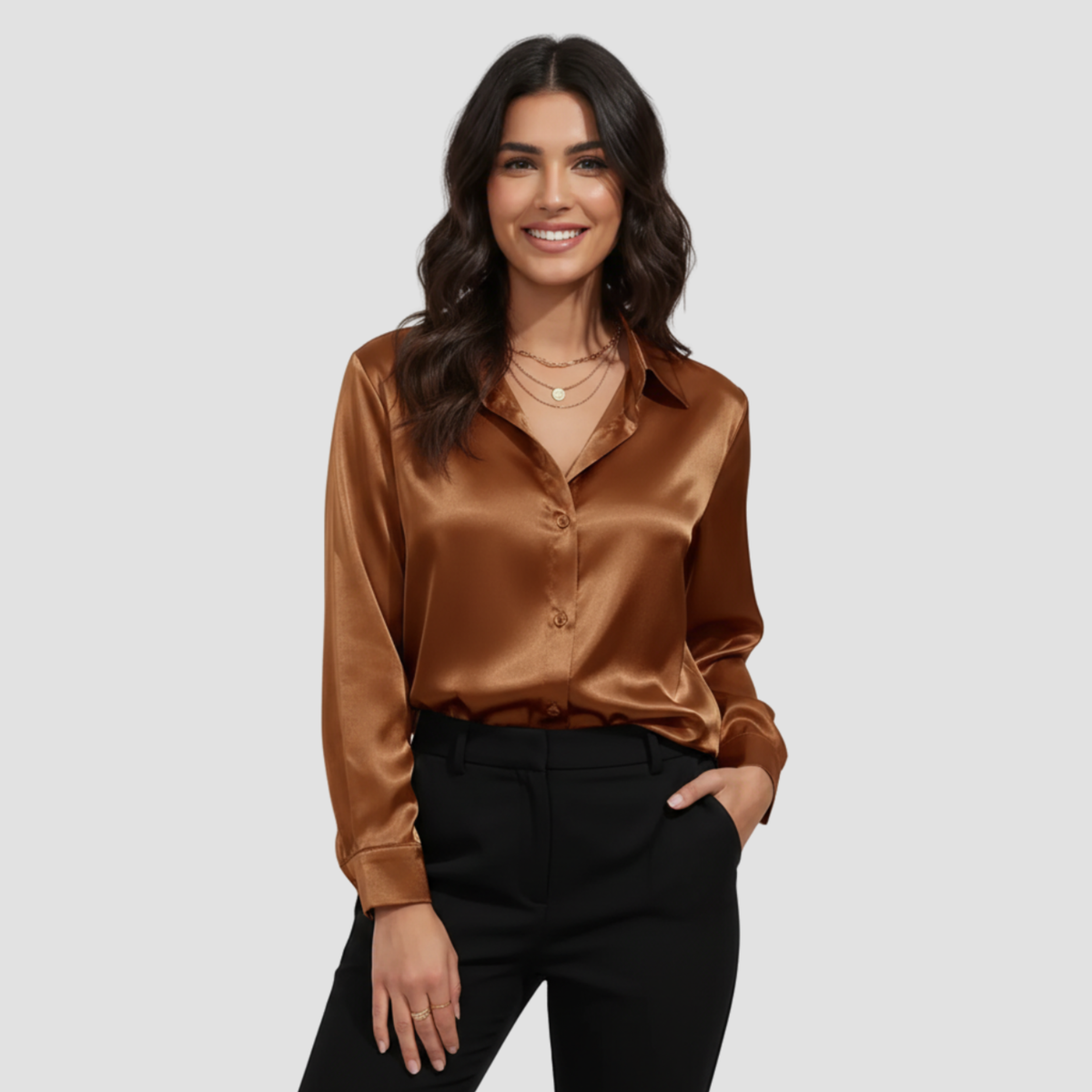 Satin Blouse | Timeless Elegant Style, Fluid Drape Button-Front Top Womens
