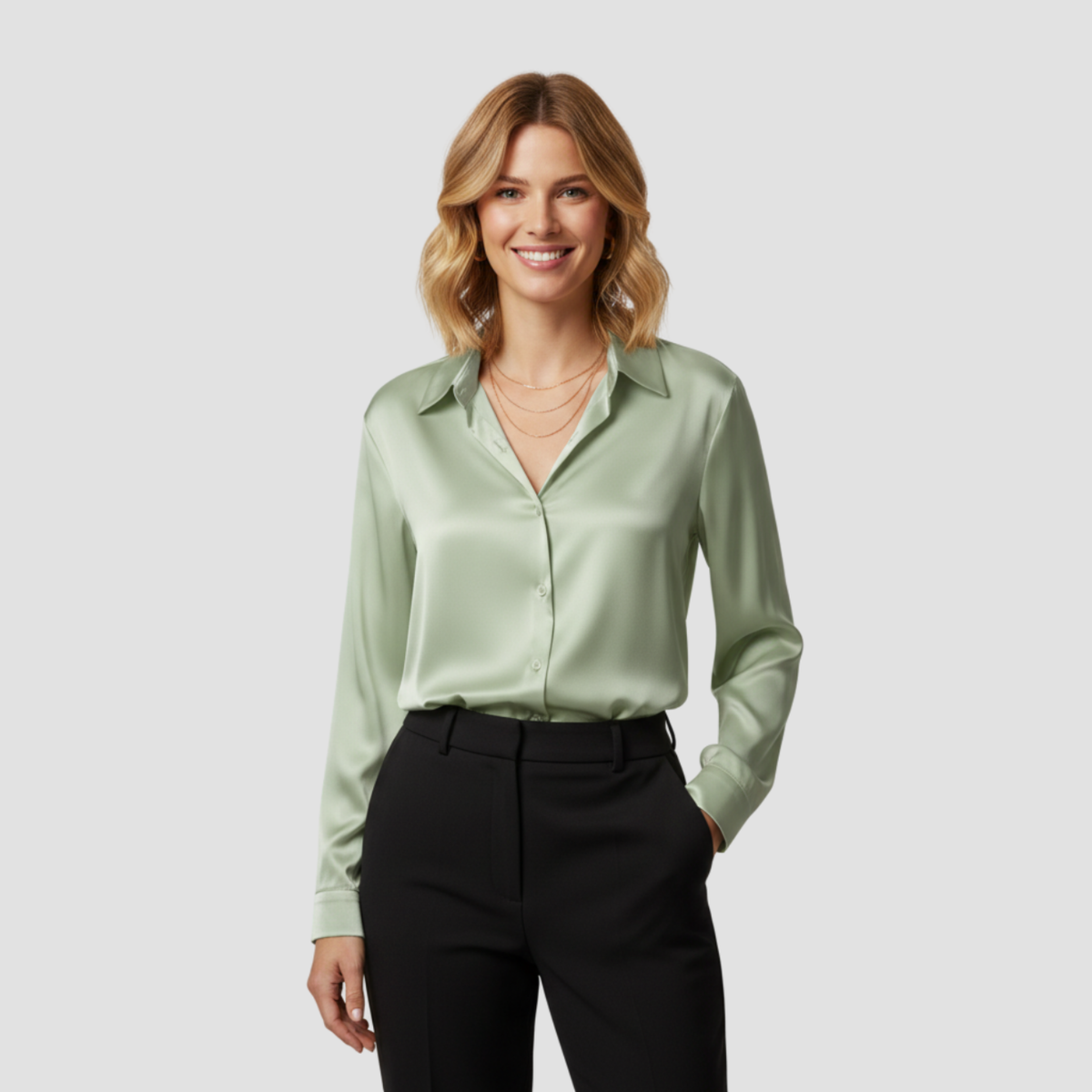 Satin Blouse | Timeless Elegant Style, Fluid Drape Button-Front Top Womens