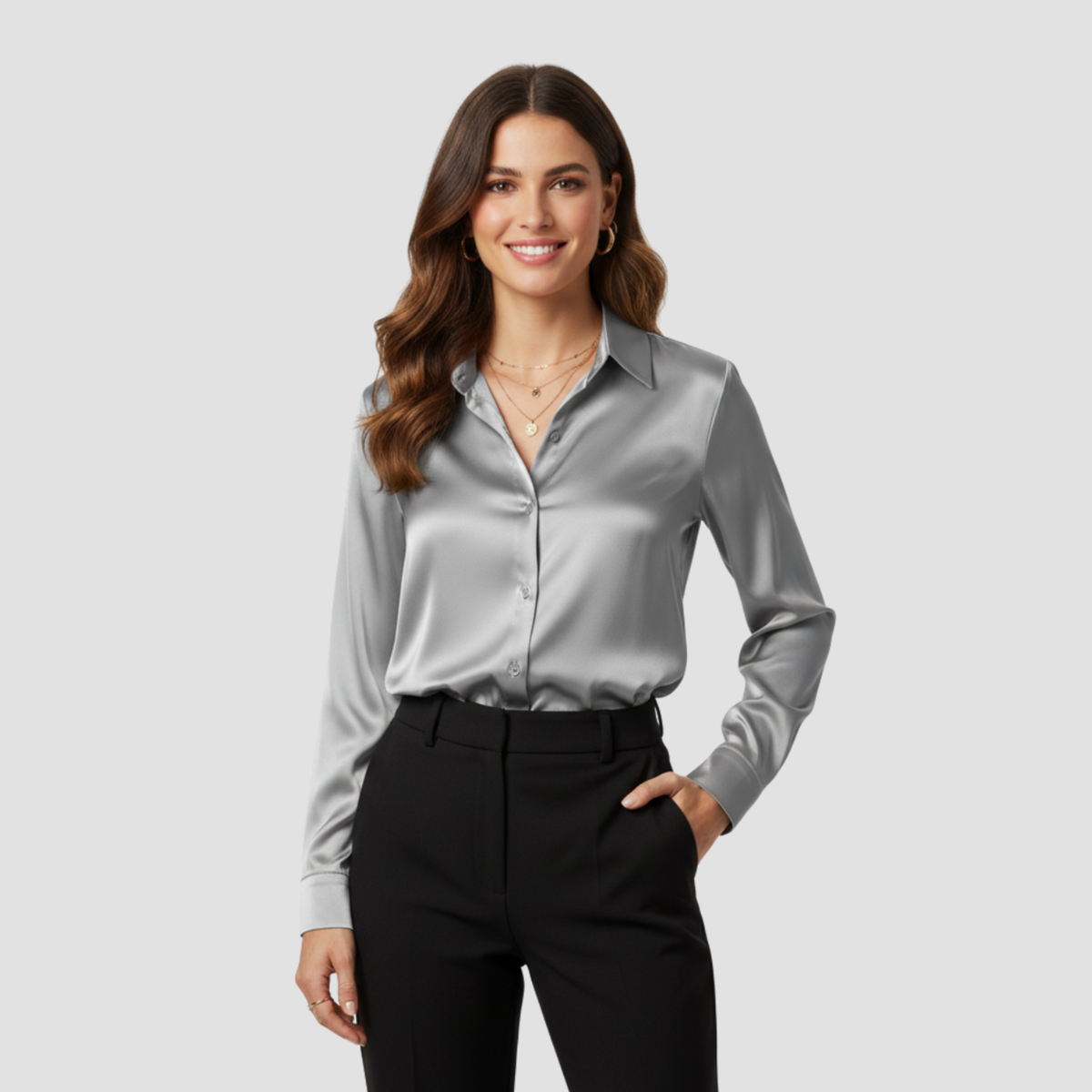 Satin Blouse | Timeless Elegant Style, Fluid Drape Button-Front Top Womens