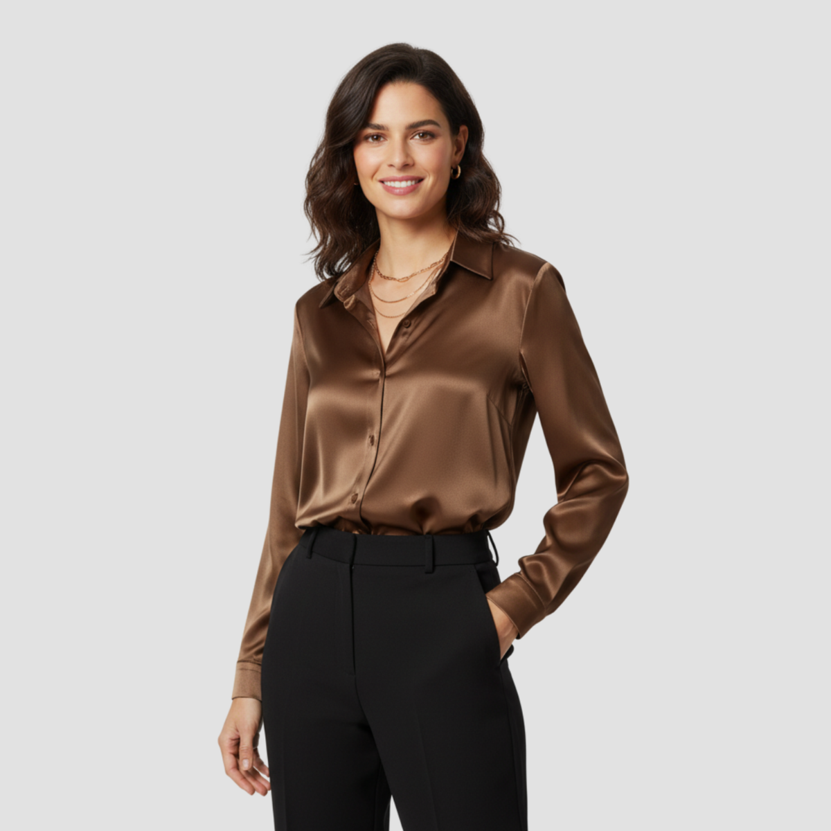Satin Blouse | Timeless Elegant Style, Fluid Drape Button-Front Top Womens