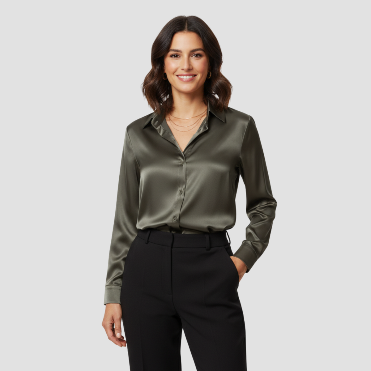 Satin Blouse | Timeless Elegant Style, Fluid Drape Button-Front Top Womens