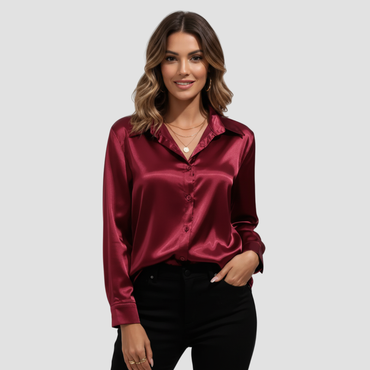 Satin Blouse | Timeless Elegant Style, Fluid Drape Button-Front Top Womens
