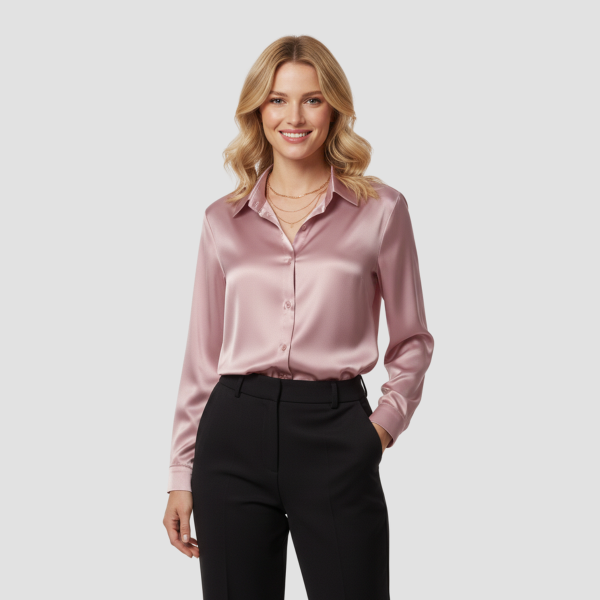 Satin Blouse | Timeless Elegant Style, Fluid Drape Button-Front Top Womens