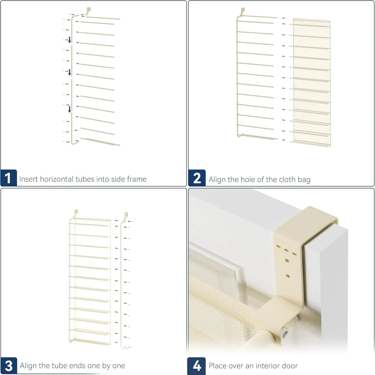 36-Pair Over-the-Door Shoe Organizer | 12-Tier Heavy Duty Metal Mesh Hanging Rack, Beige 5