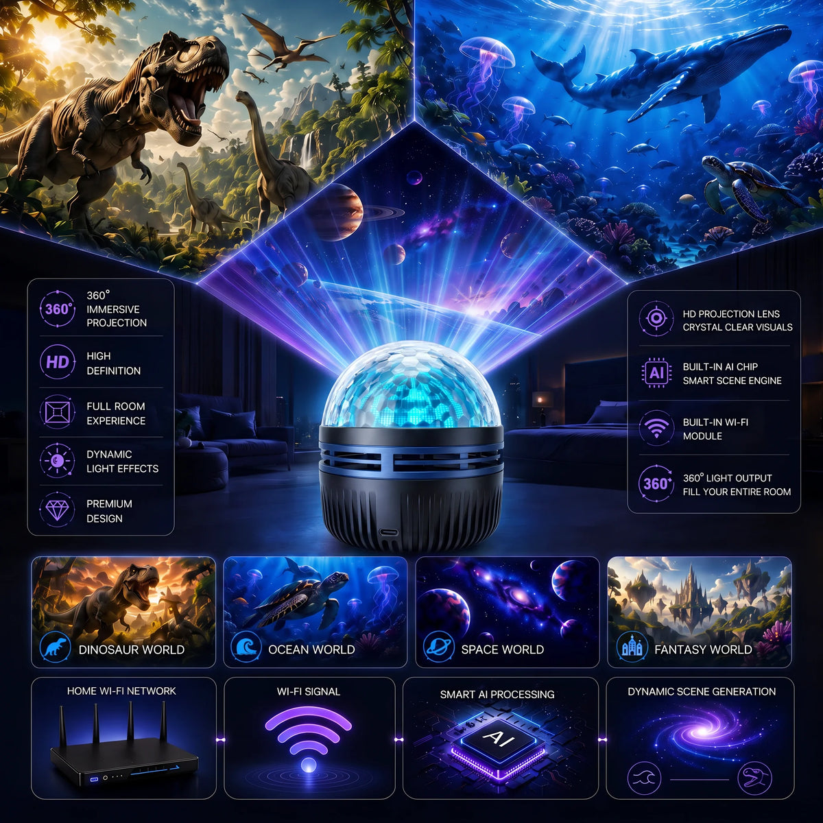🦖🎁360° Smart Holographic Starry Sky Projector (HD Smart Dynamic 5D) 5