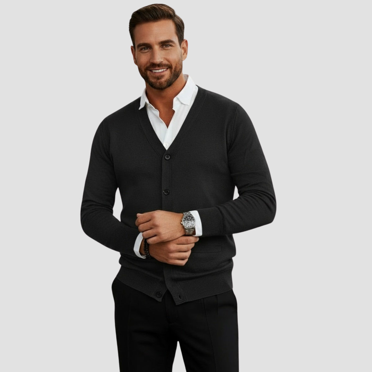 Button-Front V-Neck Knit Cardigan | Versatile Everyday Men's Style Knitwear
