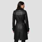 Women’s Double-Breasted Leather Coat | Plush-Lined Elegant Fit
