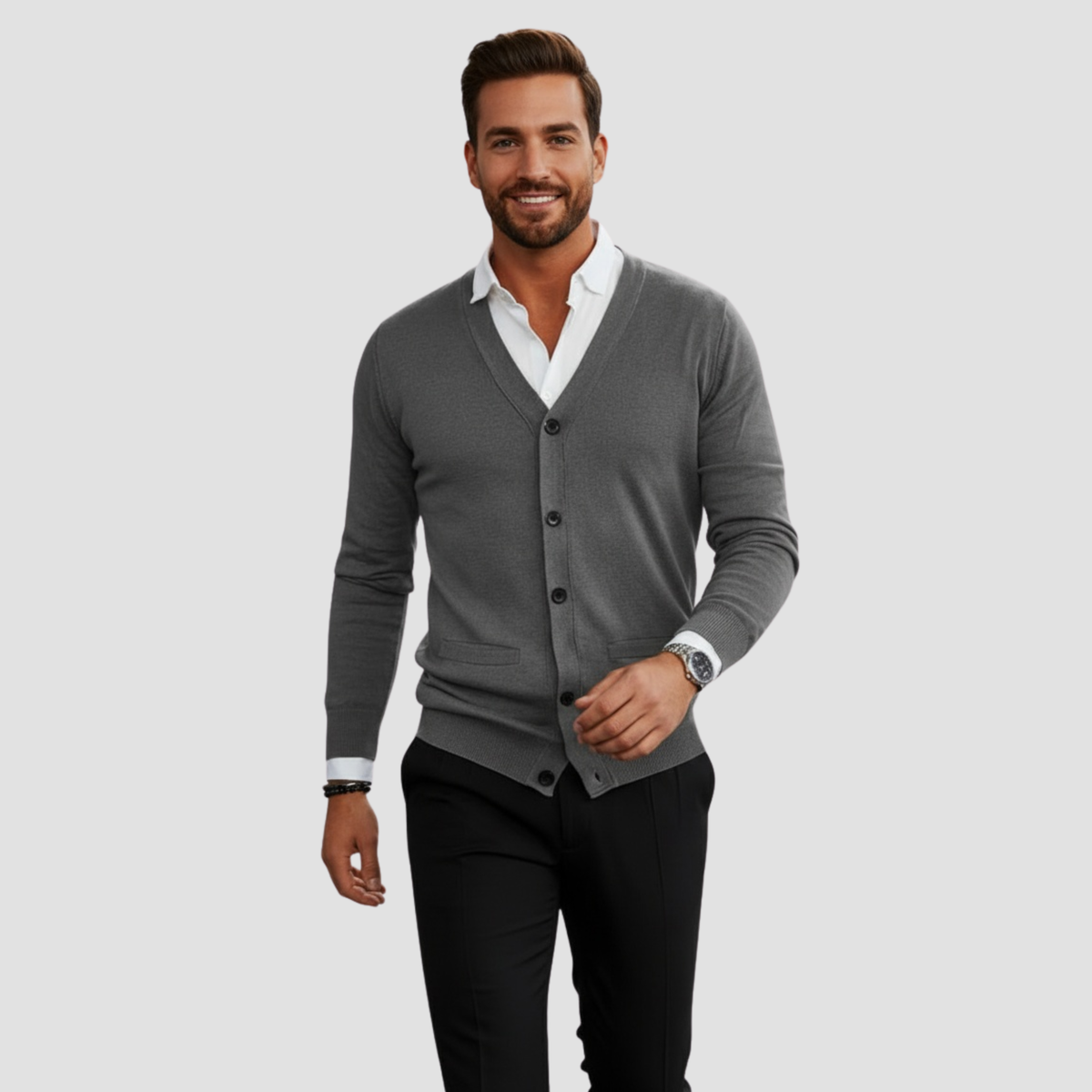 Button-Front V-Neck Knit Cardigan | Versatile Everyday Men's Style Knitwear