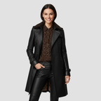 Women’s Double-Breasted Leather Coat | Plush-Lined Elegant Fit