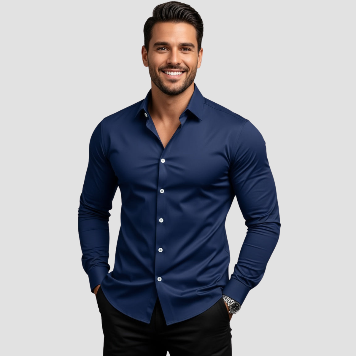Men’s Stretch Shirt | Slim Fit Contemporary Elegance, Breathable Design