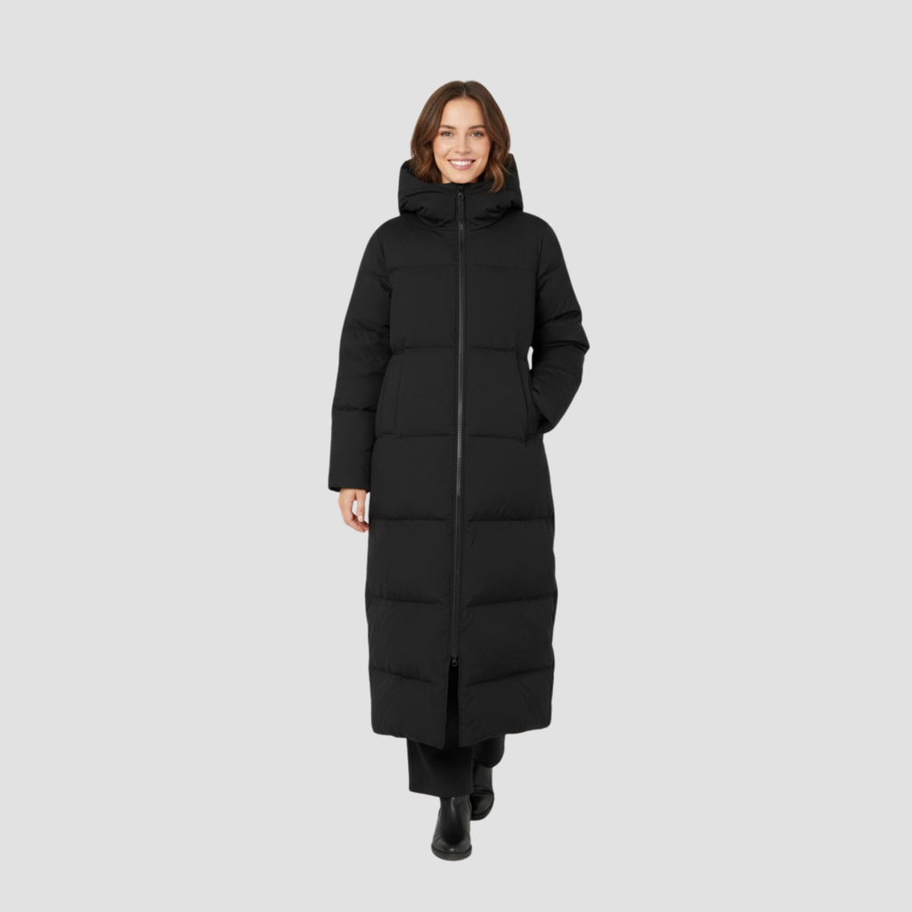 Long Quilted Coat | Warm Elegant Winter Outerwear, Hooded Zip Design
