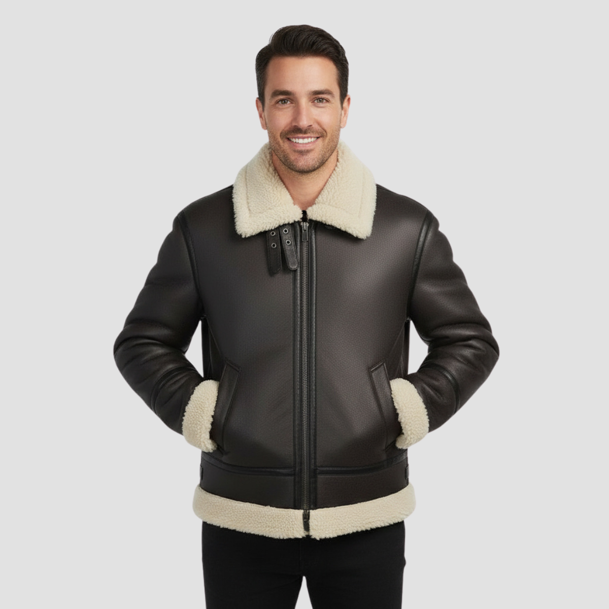Men’s Shearling-Style Jacket | Modern Distinction, Warm PU Leather Coat