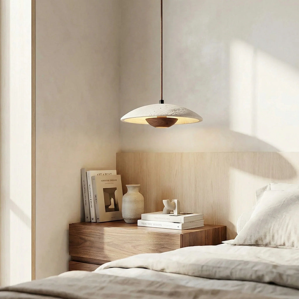 Avenor Modern Travertine Wood Disc Pendant Light 8