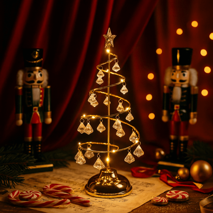Christmas Table Lamp – Spiral Tree Design With Crystal-Look Ornaments