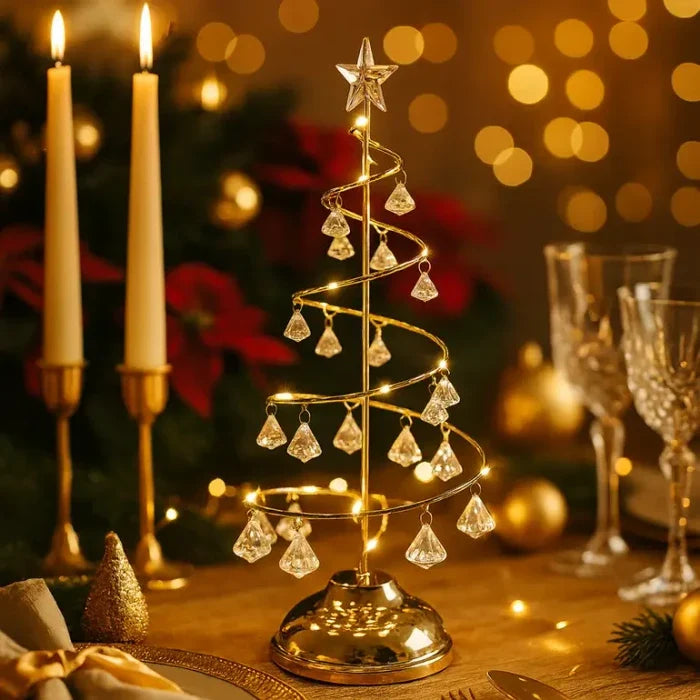 Christmas Table Lamp – Spiral Tree Design With Crystal-Look Ornaments