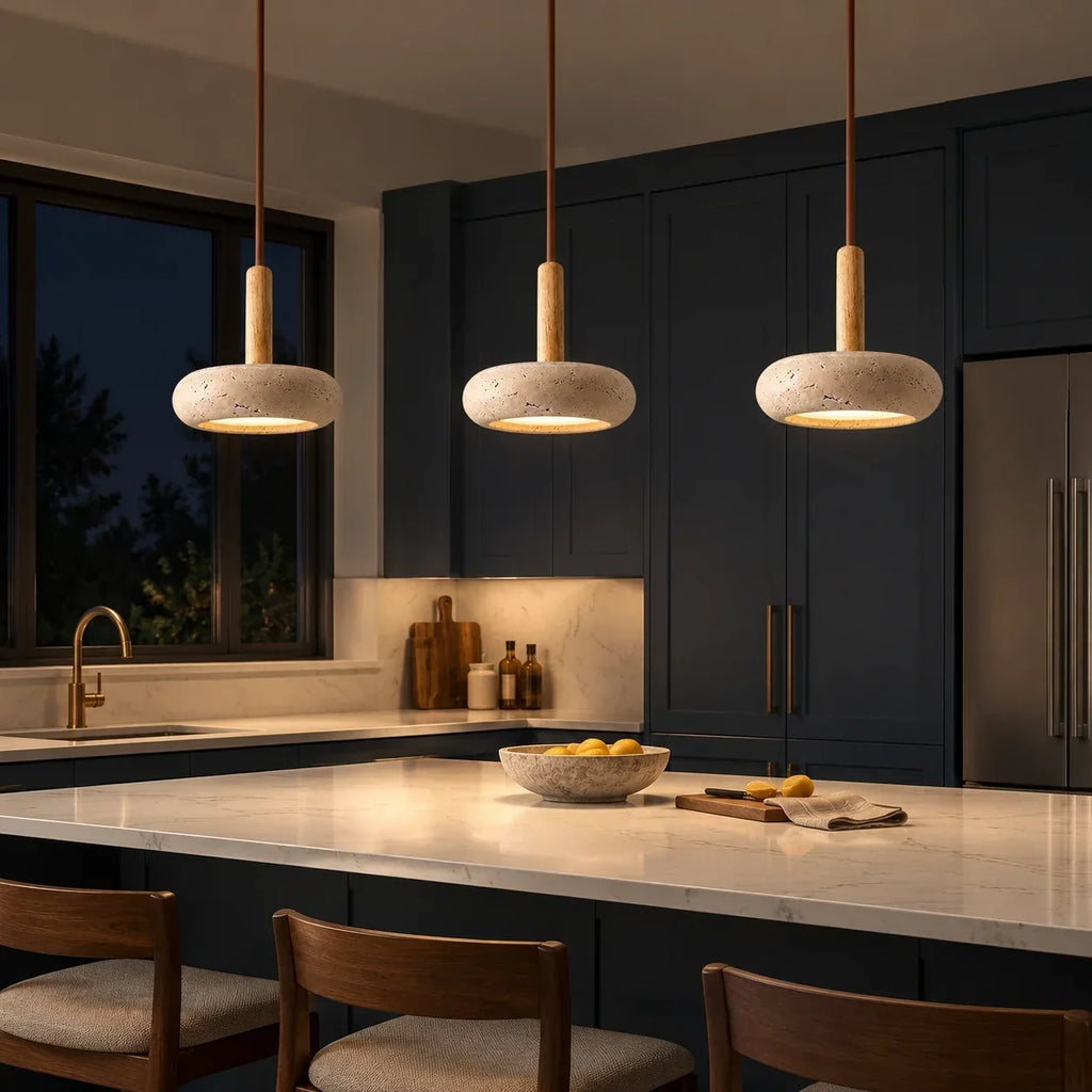 Caspin Sculptural Travertine Wood LED Pendant Light 7