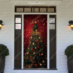 Christmas Door Cover - Stretch Fit Holiday Decoration with Tree Design 2