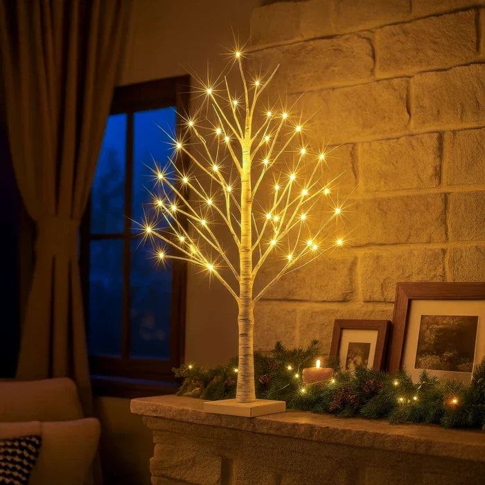 Bedside Tree Lamp – Birch-Look Branches With Warm White Lights for Reading