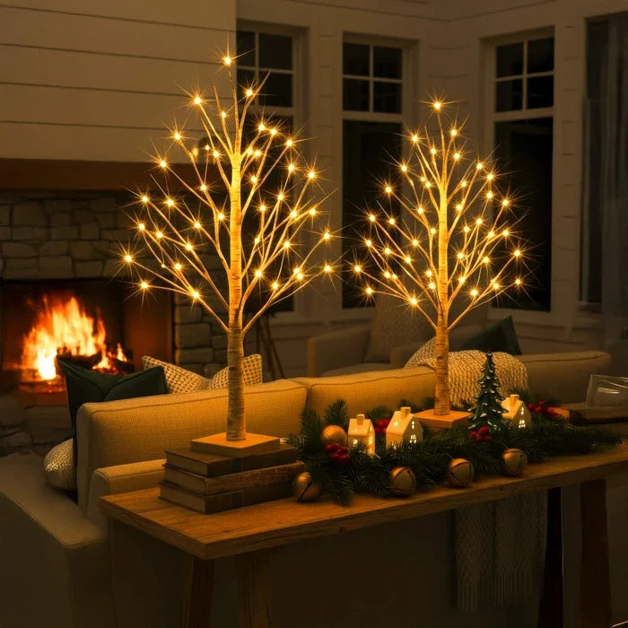 Bedside Tree Lamp – Birch-Look Branches With Warm White Lights for Reading