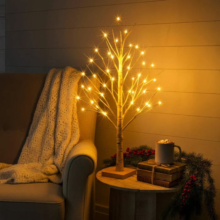 Bedside Tree Lamp – Birch-Look Branches With Warm White Lights for Reading