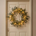 Olive Leaf Door Wreath – Gray-Green Foliage with Warm Lights for Every Season