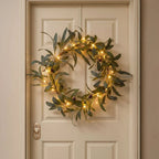 Olive Leaf Door Wreath – Gray-Green Foliage with Warm Lights for Every Season