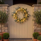 Olive Leaf Door Wreath – Gray-Green Foliage with Warm Lights for Every Season
