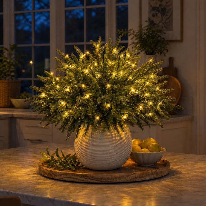 Pre-Lit Pine Stems for Vases – Faux Norfolk Evergreen with Twinkle Lights
