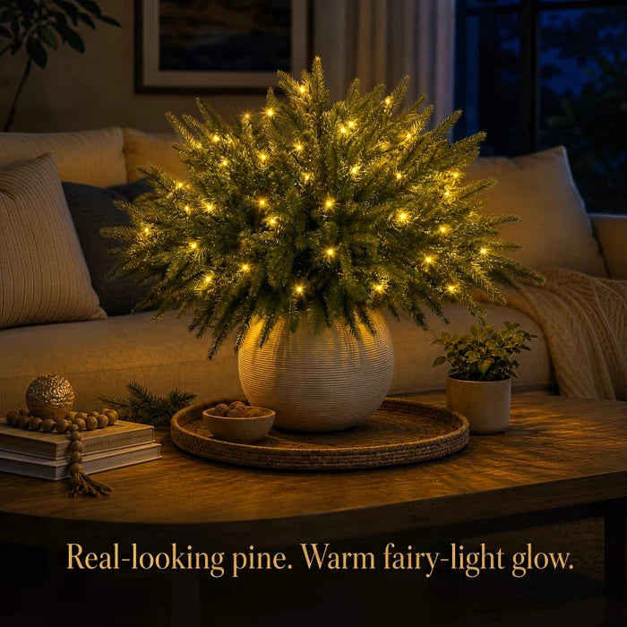 Pre-Lit Pine Stems for Vases – Faux Norfolk Evergreen with Twinkle Lights