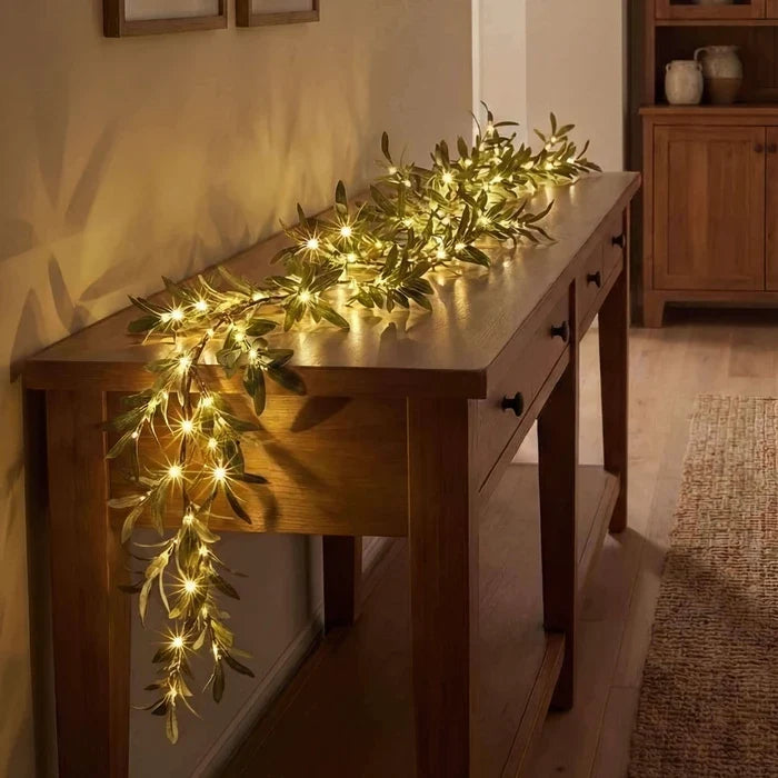 Faux Olive Stem with Lights – Mediterranean Greenery with a Soft Built-In Glow