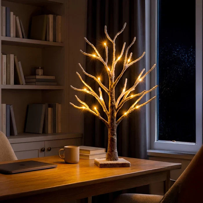 Winter Tree Light – Snowy Branches with a Warm Glow for Mantel or Bedside