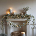 Olive Garland with Fairy Lights – Faux Leaf Vine for Shelves and Mirrors