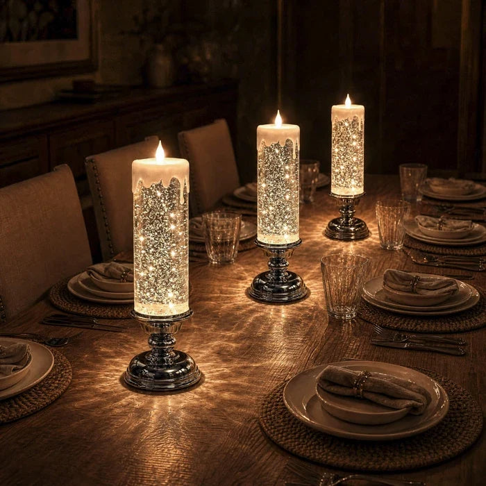 Flameless Glitter Candle – LED Candle with Swirling Sparkle in Three Colors