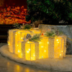 Light-Up Christmas Presents – Decorative Boxes with Pinecones and Frost