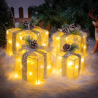 Light-Up Christmas Presents – Decorative Boxes with Pinecones and Frost