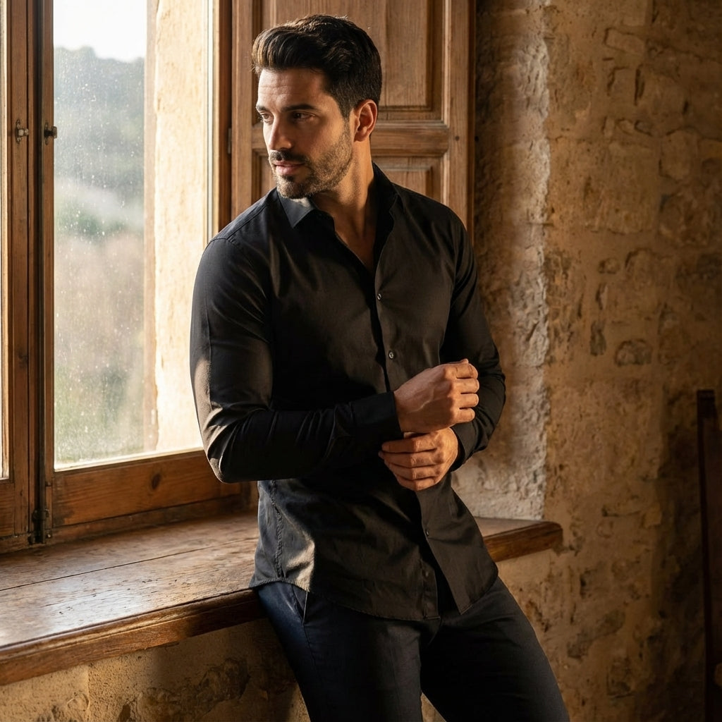 Men’s Stretch Shirt | Slim Fit Contemporary Elegance, Breathable Design